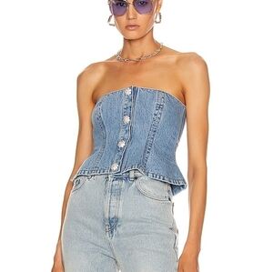 NWT- GANNI sz.40 (US 8/10) Denim Rhinestone Top